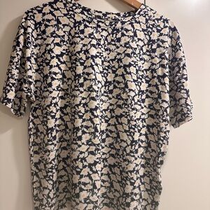 Floral Print woman pajama set cropped pajama pants soft NWT navy white